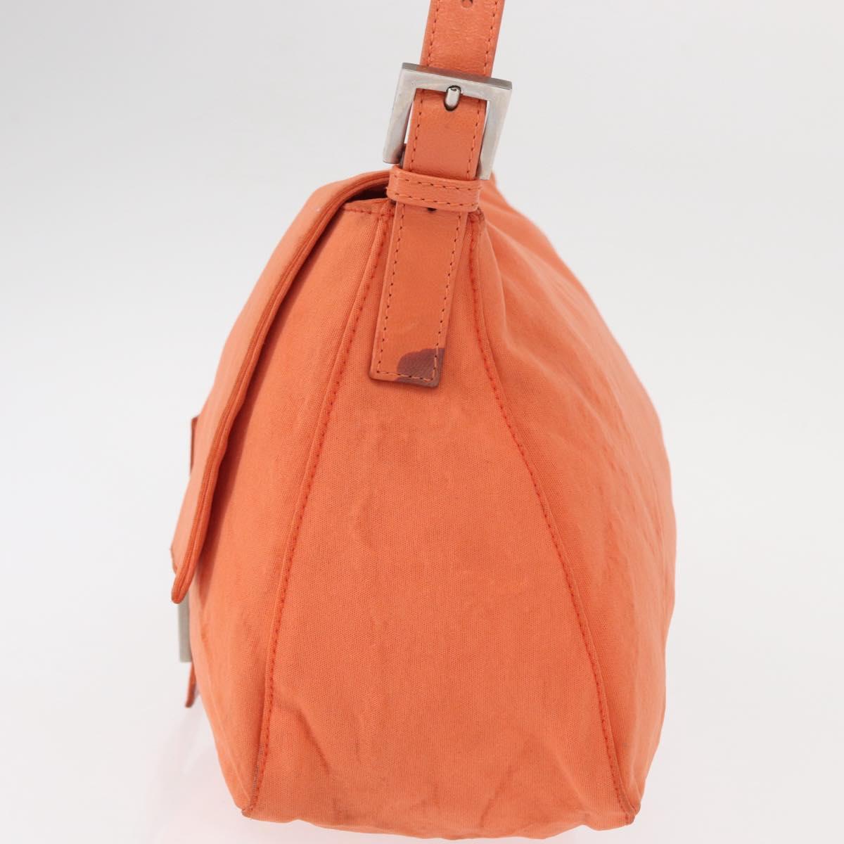 FENDI Mamma Baguette Shoulder Bag Nylon Orange Silver Auth 154746
