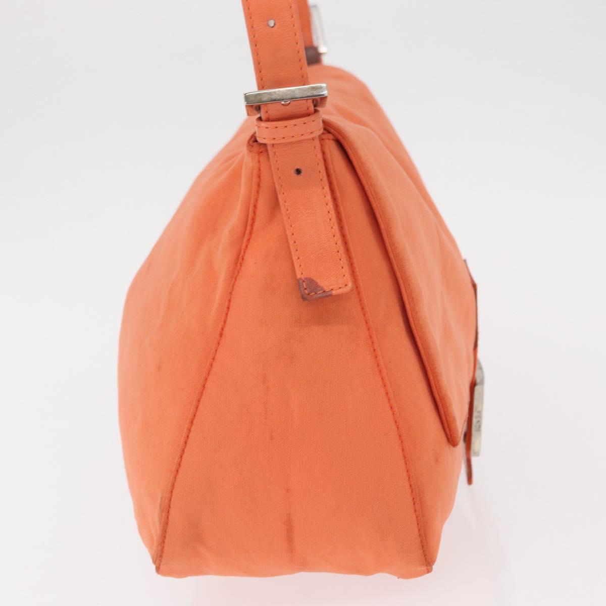 FENDI Mamma Baguette Shoulder Bag Nylon Orange Silver Auth 154746