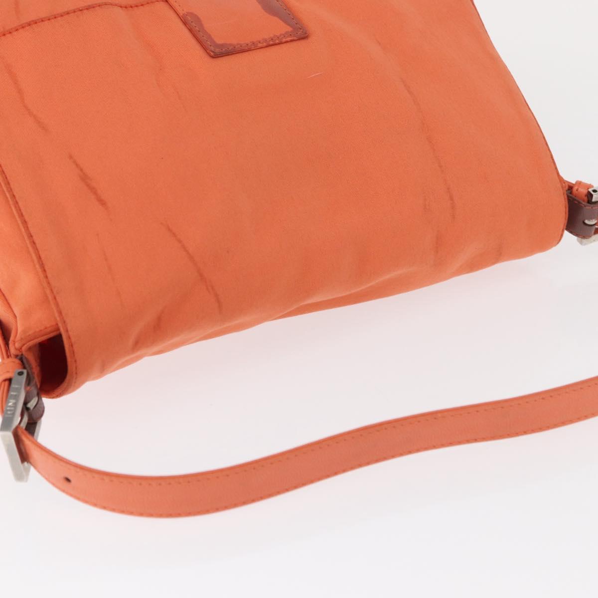 FENDI Mamma Baguette Shoulder Bag Nylon Orange Silver Auth 154746