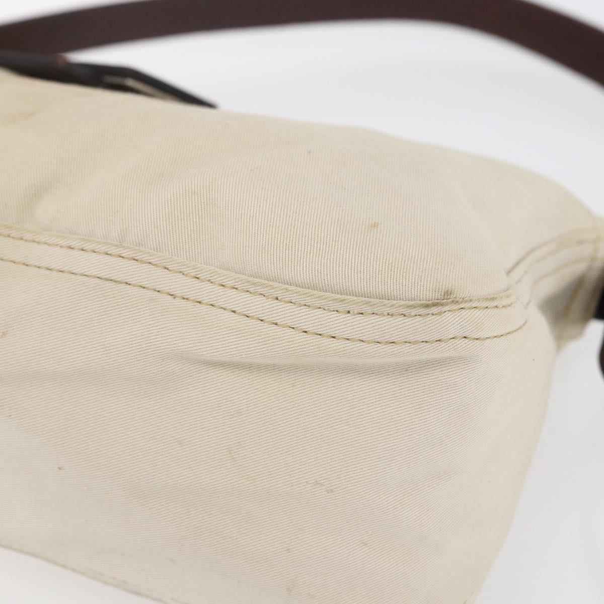 FENDI Mamma Baguette Shoulder Bag Canvas Leather Beige Silver Auth 154747