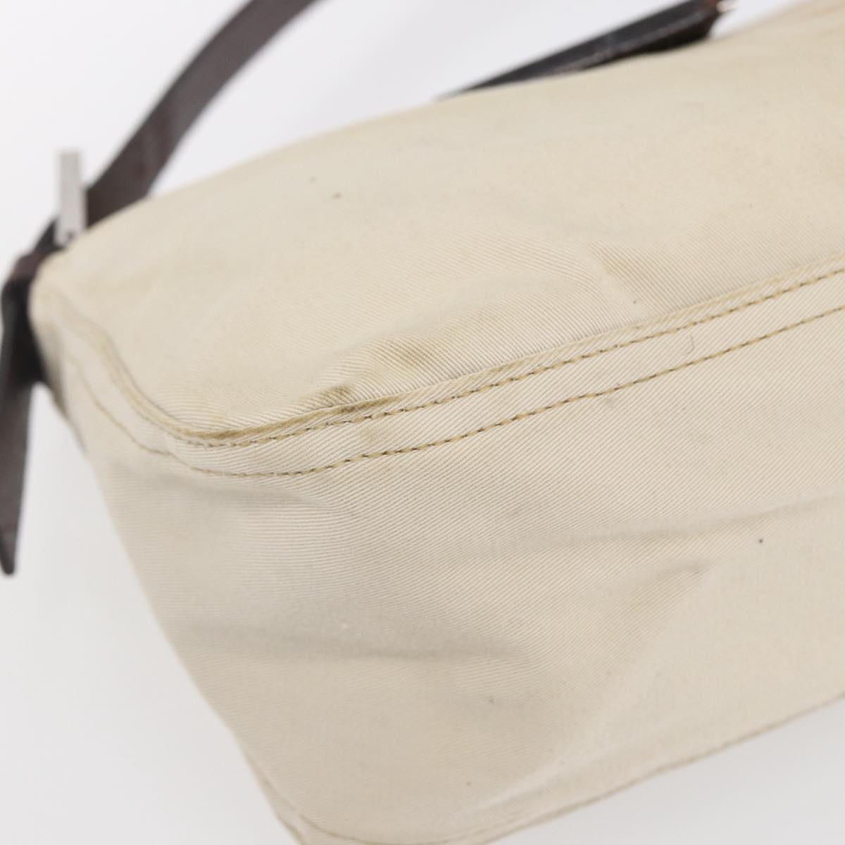 FENDI Mamma Baguette Shoulder Bag Canvas Leather Beige Silver Auth 154747