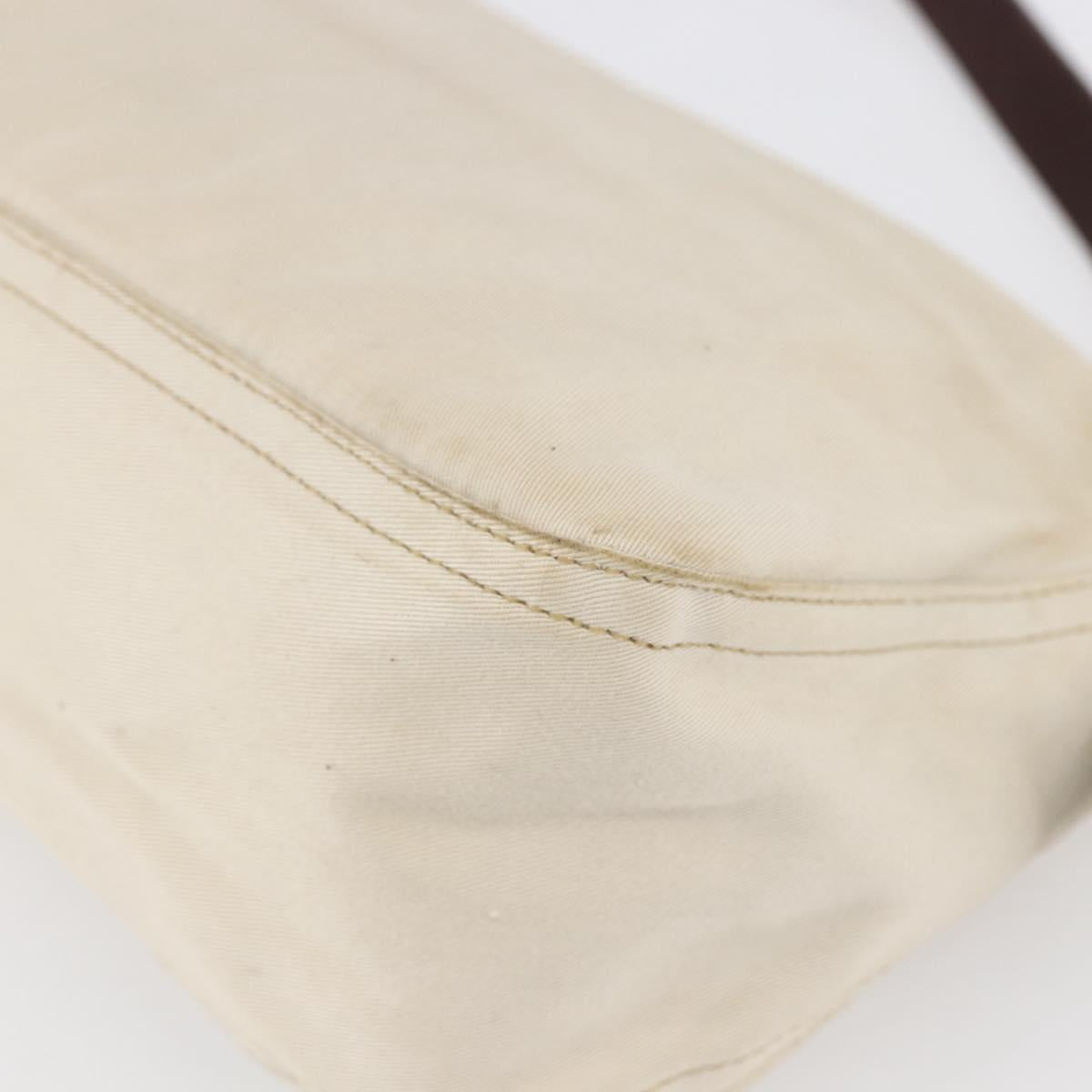 FENDI Mamma Baguette Shoulder Bag Canvas Leather Beige Silver Auth 154747