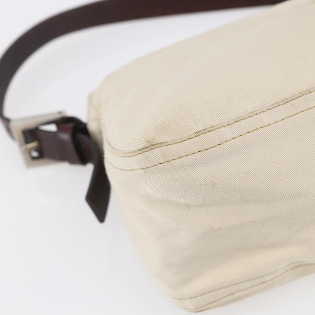 FENDI Mamma Baguette Shoulder Bag Canvas Leather Beige Silver Auth 154747