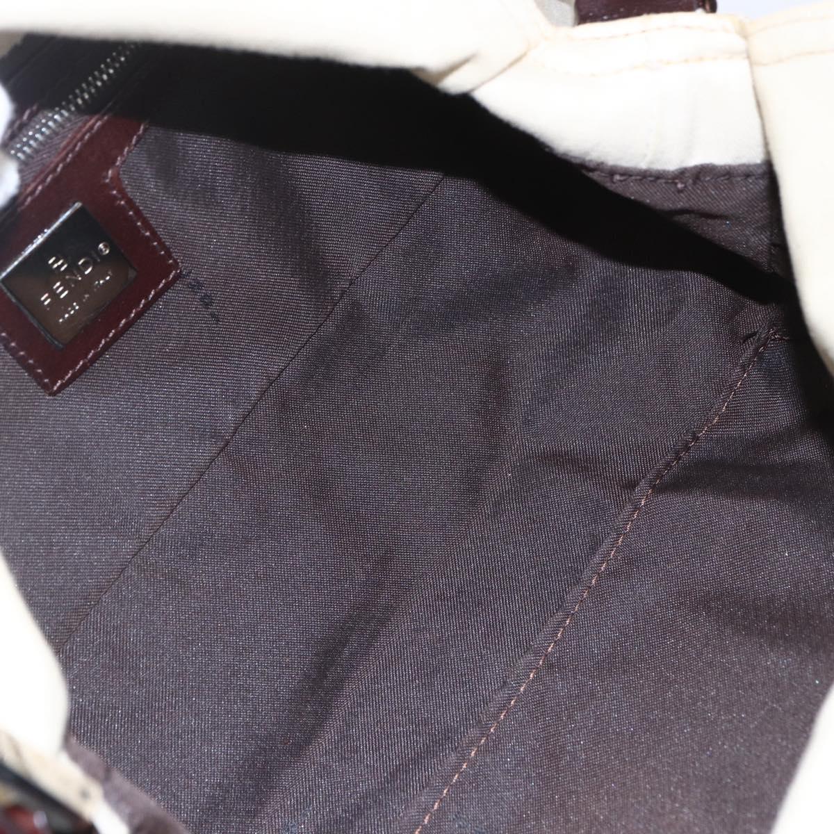 FENDI Mamma Baguette Shoulder Bag Canvas Leather Beige Silver Auth 154747