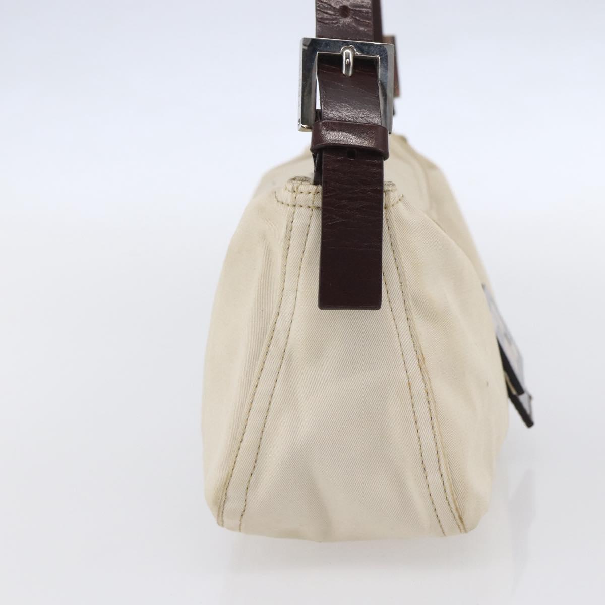 FENDI Mamma Baguette Shoulder Bag Canvas Leather Beige Silver Auth 154747