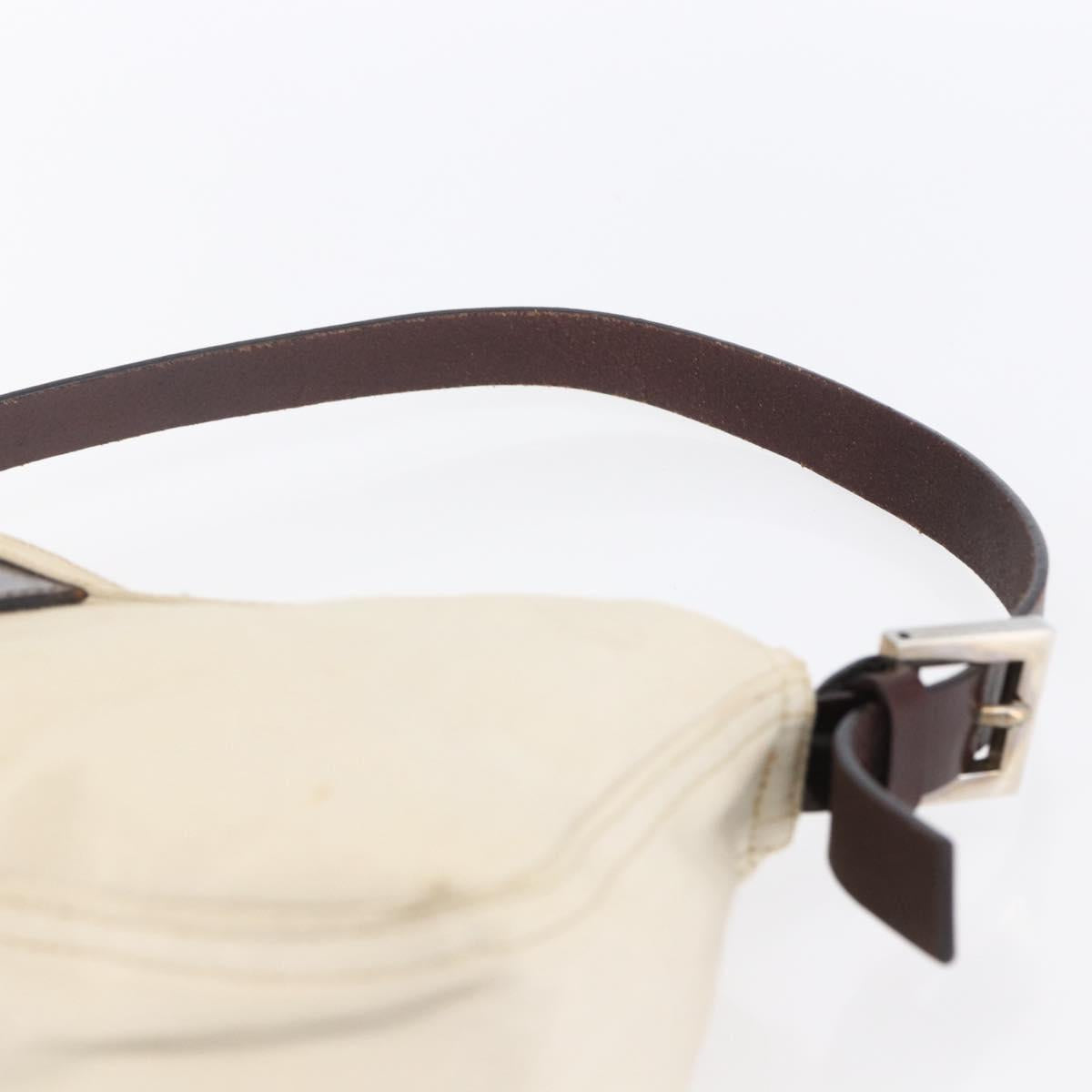 FENDI Mamma Baguette Shoulder Bag Canvas Leather Beige Silver Auth 154747