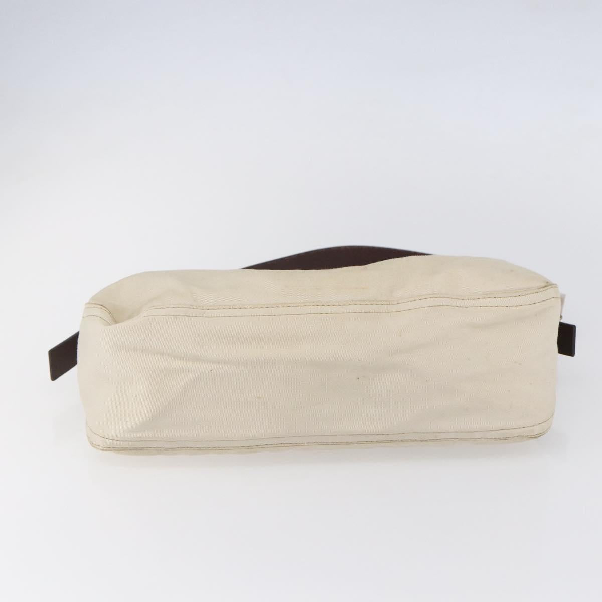 FENDI Mamma Baguette Shoulder Bag Canvas Leather Beige Silver Auth 154747