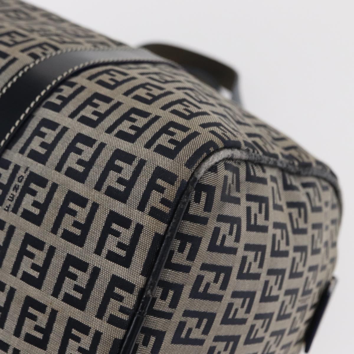 FENDI Zucchino Canvas Boston Bag Navy Silver Auth 154748