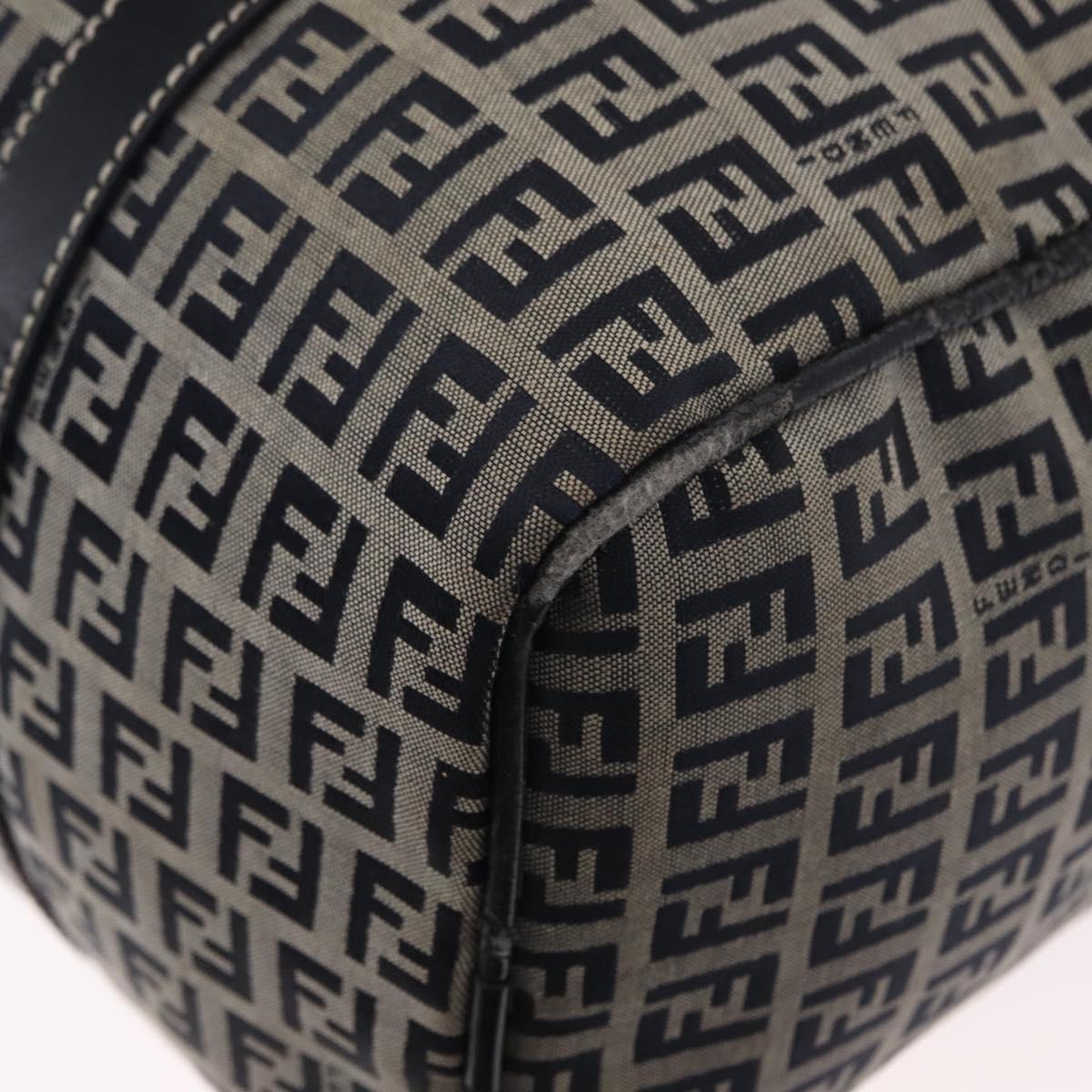 FENDI Zucchino Canvas Boston Bag Navy Silver Auth 154748