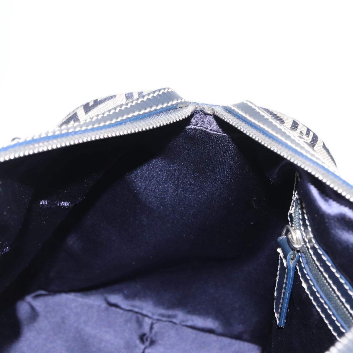 FENDI Zucchino Canvas Boston Bag Navy Silver Auth 154748