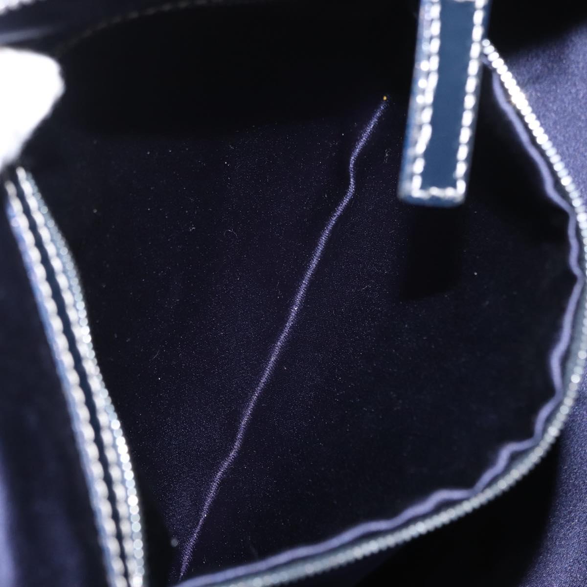 FENDI Zucchino Canvas Boston Bag Navy Silver Auth 154748