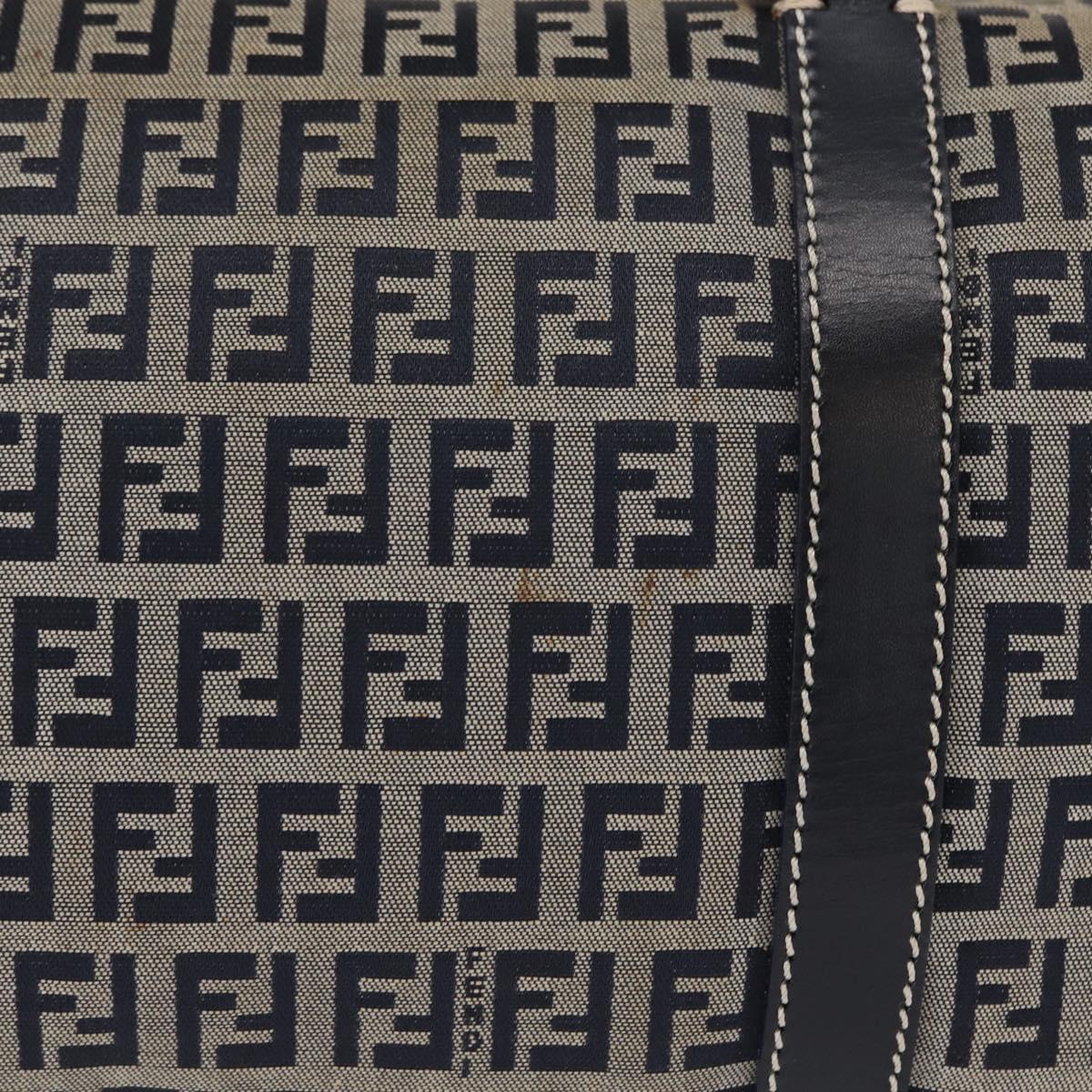 FENDI Zucchino Canvas Boston Bag Navy Silver Auth 154748