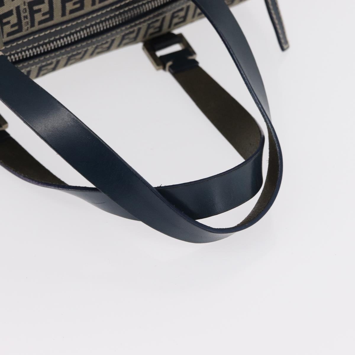 FENDI Zucchino Canvas Boston Bag Navy Silver Auth 154748