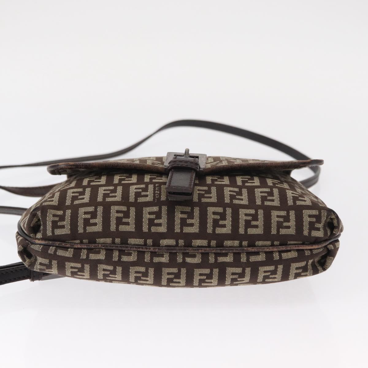FENDI Zucchino Canvas Shoulder Bag Brown Silver Auth 154749