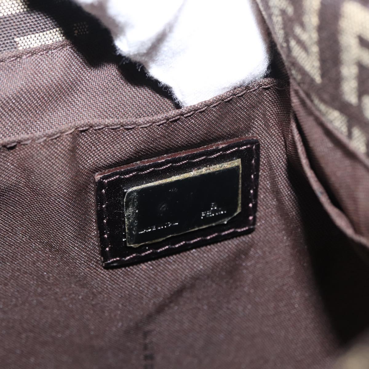 FENDI Zucchino Canvas Shoulder Bag Brown Silver Auth 154749