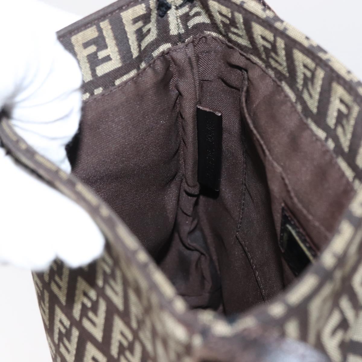 FENDI Zucchino Canvas Shoulder Bag Brown Silver Auth 154749