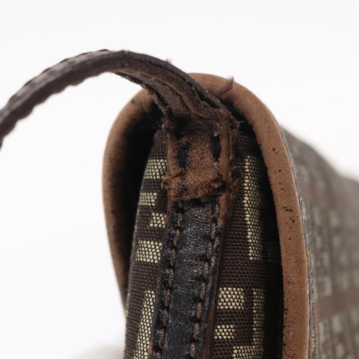 FENDI Zucchino Canvas Shoulder Bag Brown Silver Auth 154749