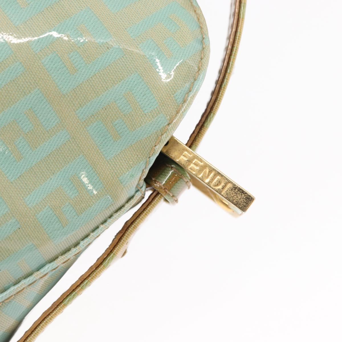 FENDI Zucchino Canvas Mamma Baguette Bag PVC Gold Light Green Auth 154750