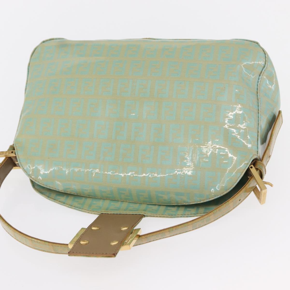 FENDI Zucchino Canvas Mamma Baguette Bag PVC Gold Light Green Auth 154750