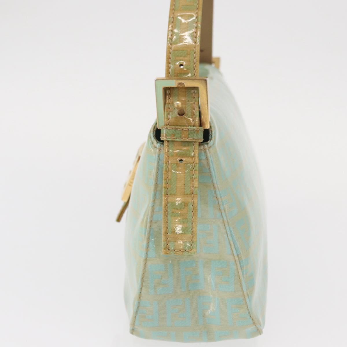 FENDI Zucchino Canvas Mamma Baguette Bag PVC Gold Light Green Auth 154750