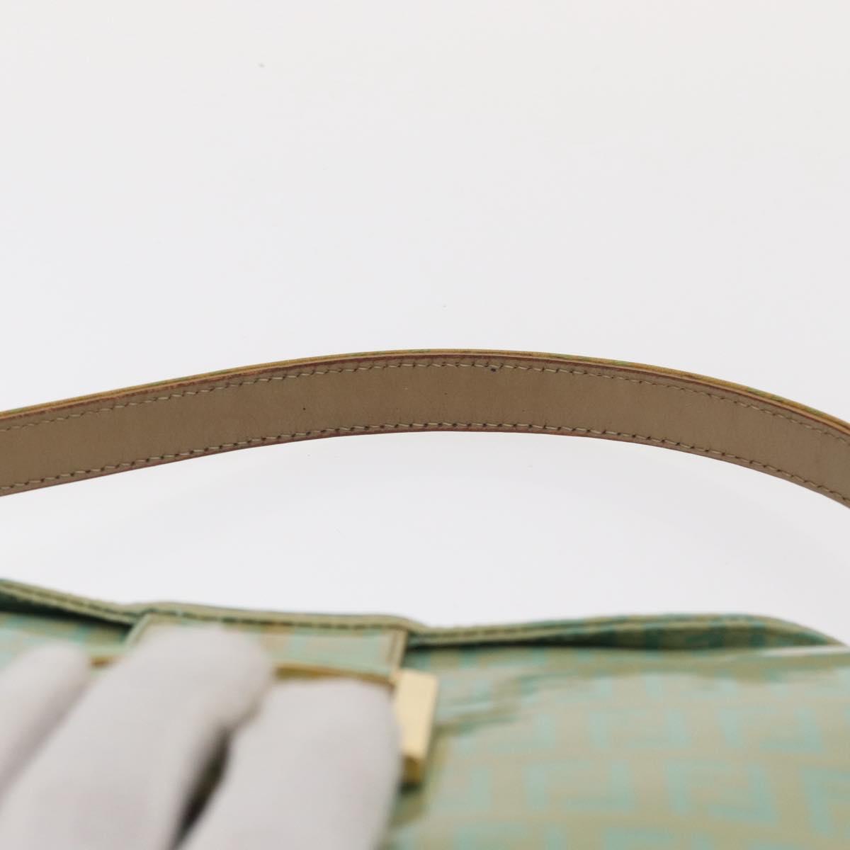 FENDI Zucchino Canvas Mamma Baguette Bag PVC Gold Light Green Auth 154750