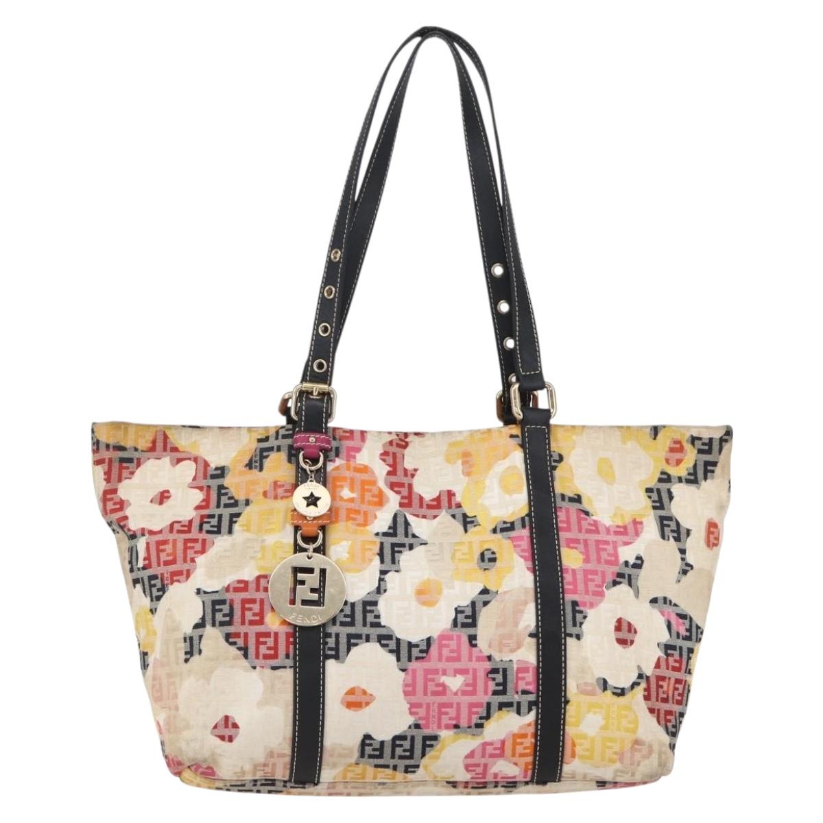FENDI Zucchino Canvas Tote Bag Multicolor Gold Auth 154751V
