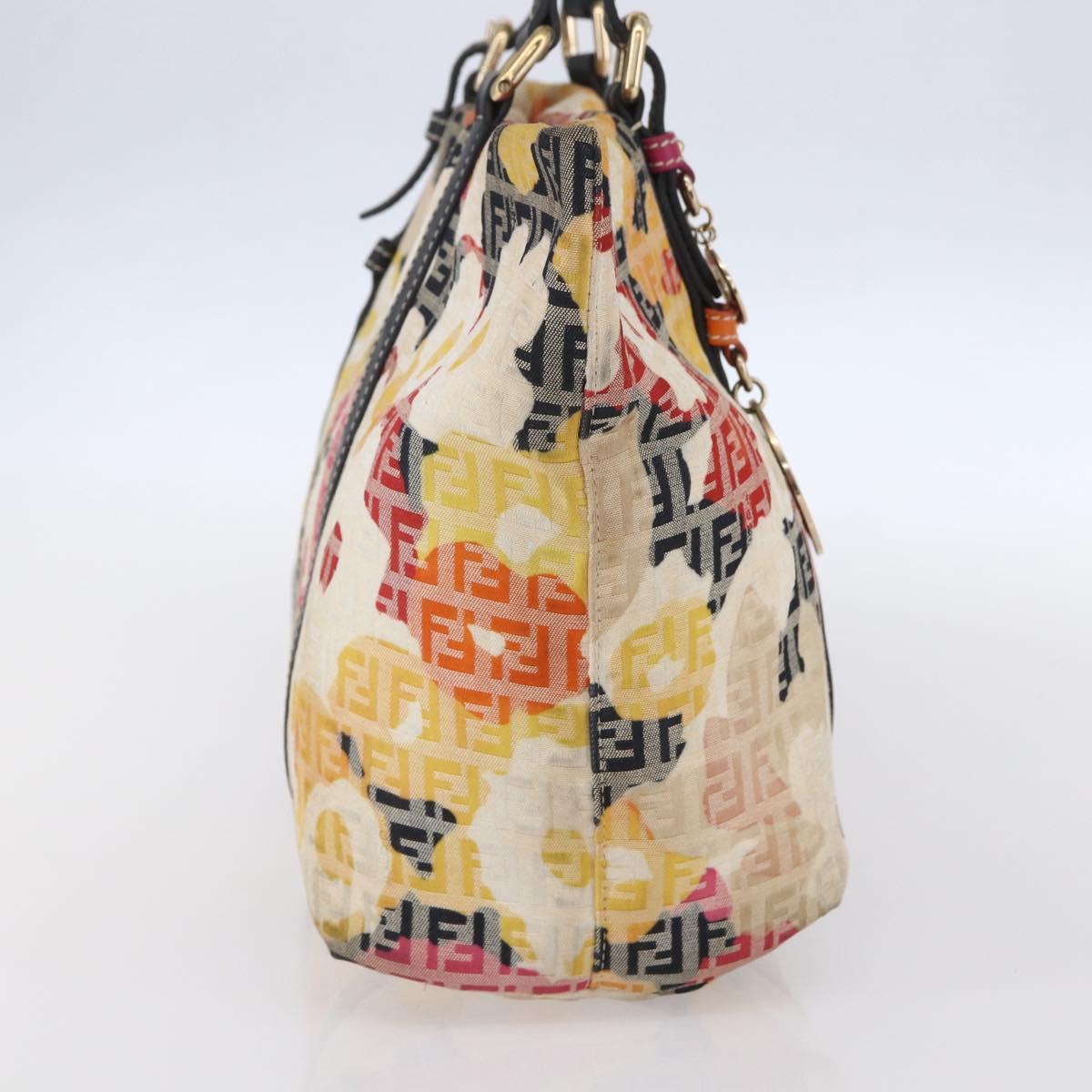 FENDI Zucchino Canvas Tote Bag Multicolor Gold Auth 154751V