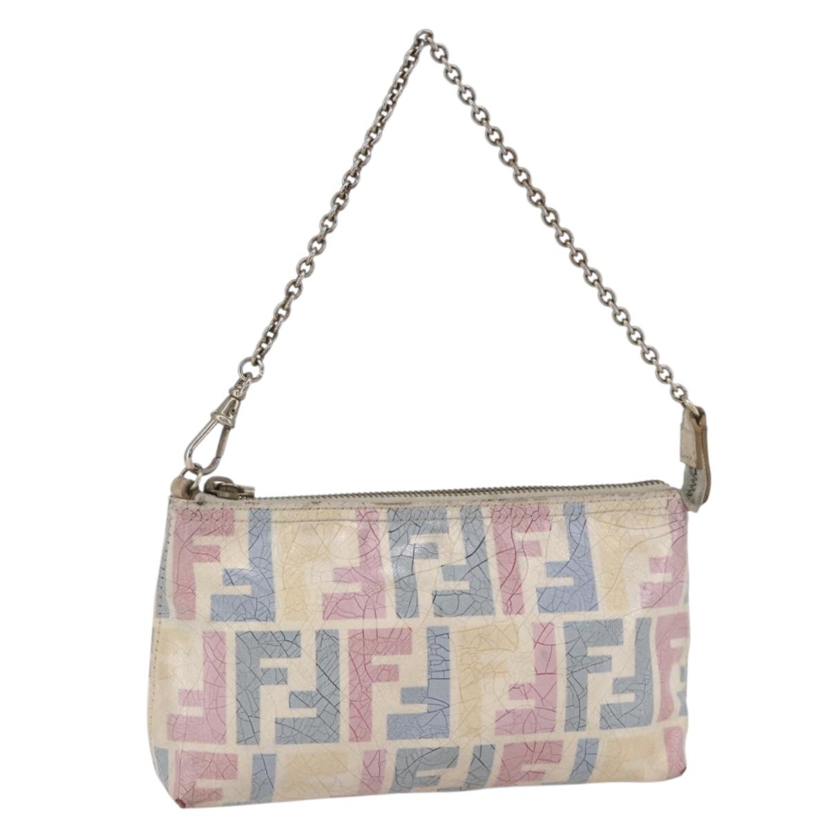 FENDI Zucca Canvas Accessory Pouch Coated Canvas Multicolor Gold Auth 154752
