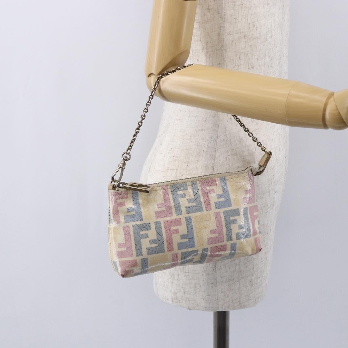 FENDI Zucca Canvas Accessory Pouch Coated Canvas Multicolor Gold Auth 154752