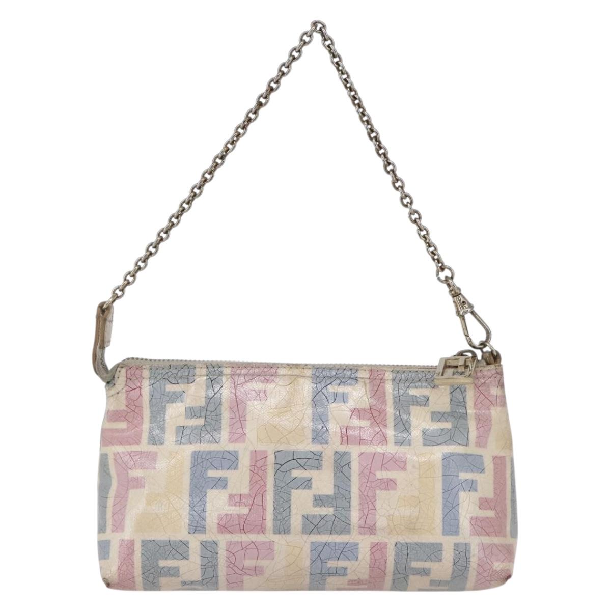 FENDI Zucca Canvas Accessory Pouch Coated Canvas Multicolor Gold Auth 154752