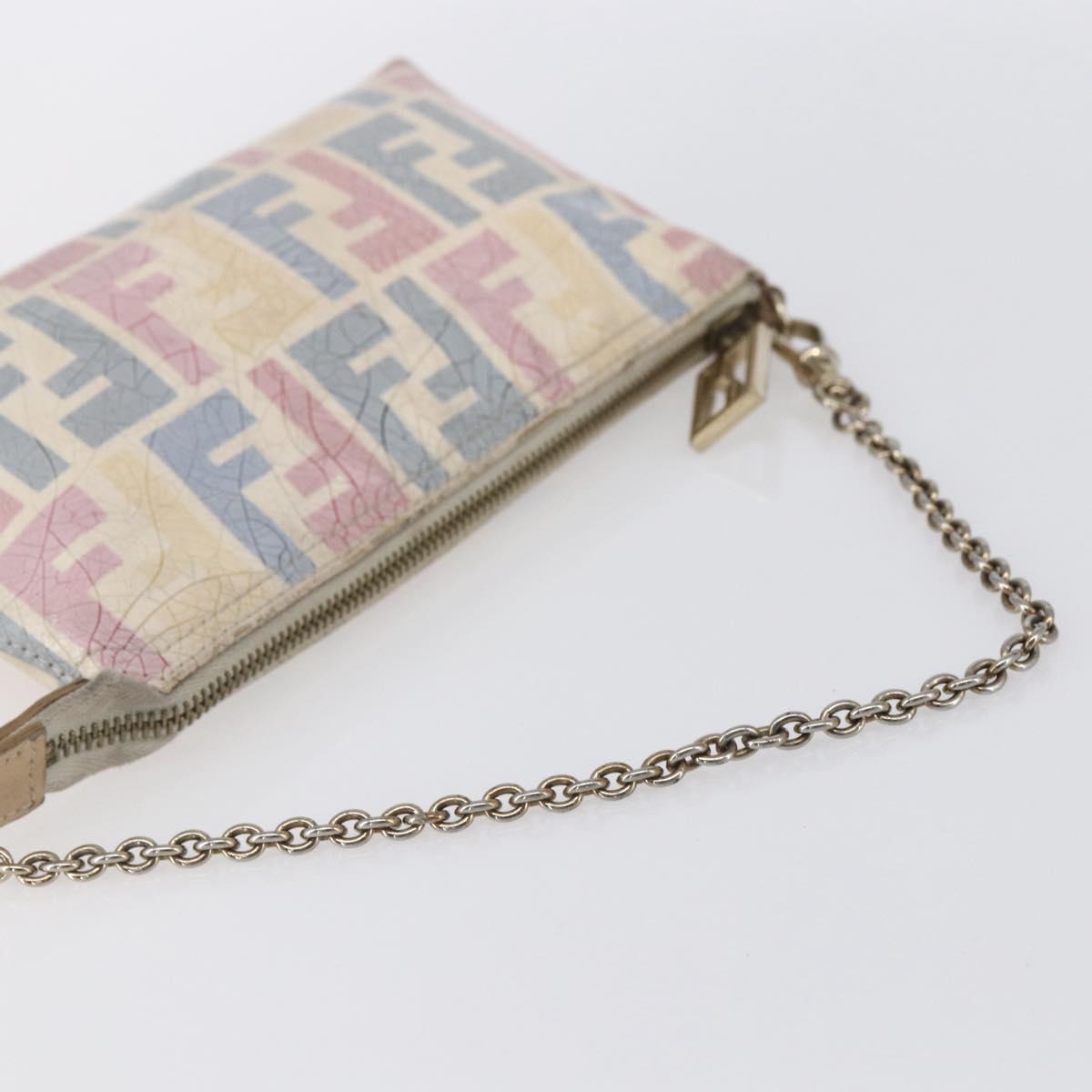 FENDI Zucca Canvas Accessory Pouch Coated Canvas Multicolor Gold Auth 154752