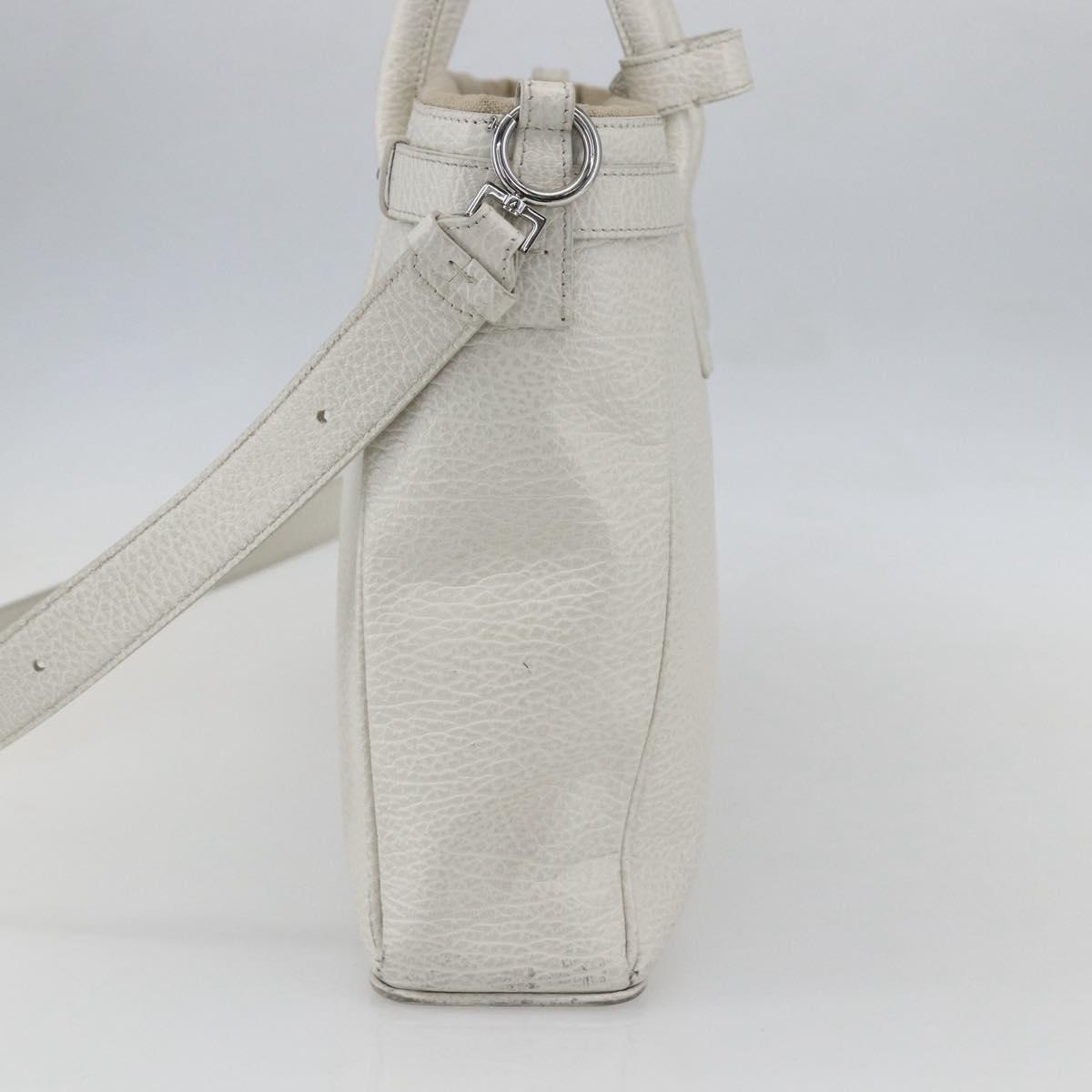 Maison Margiela 5AC Hand Bag Leather 2way White Silver Auth 154753