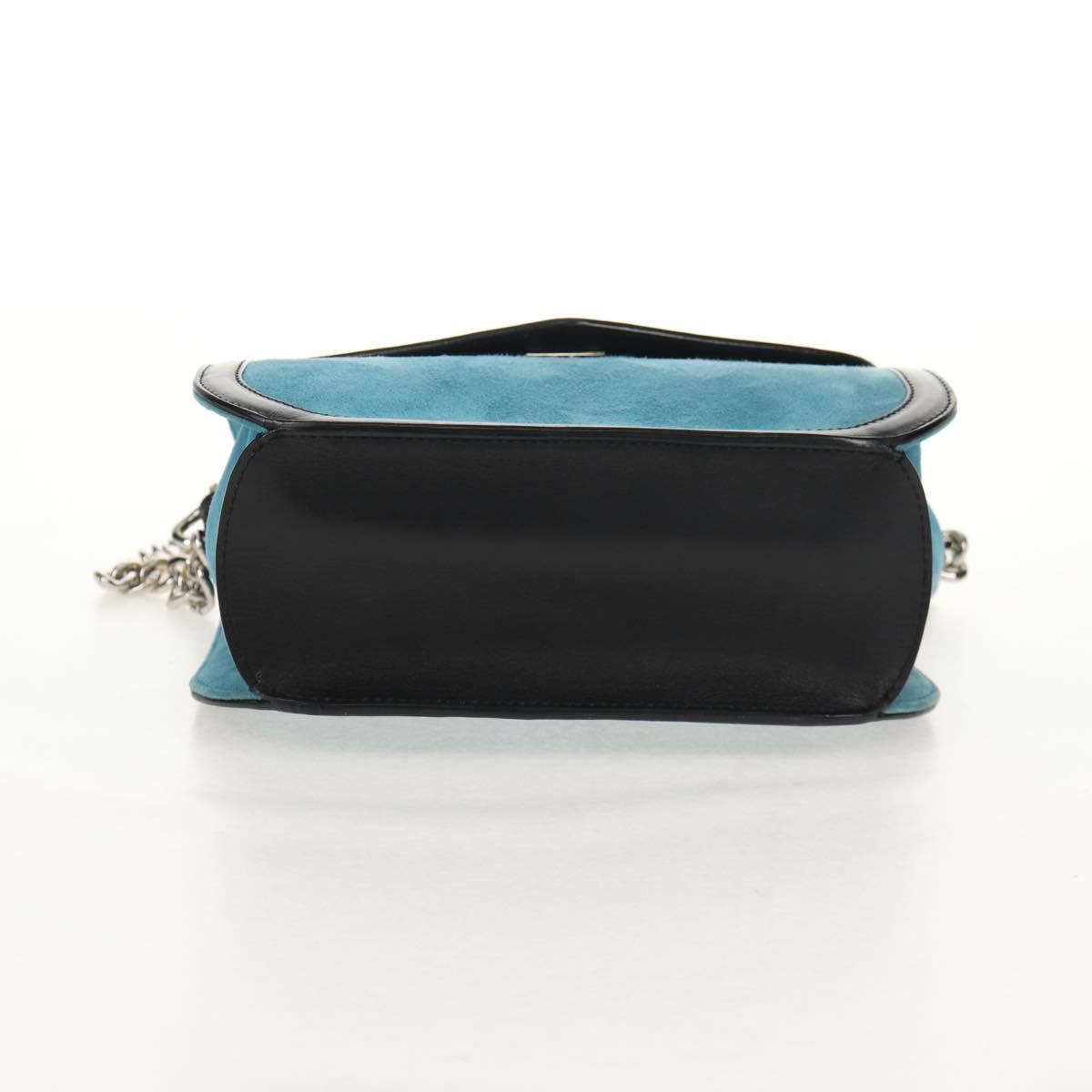 LOEWE V Anagram Chain Shoulder Bag Suede Leather 2way Blue Silver Auth 154755V