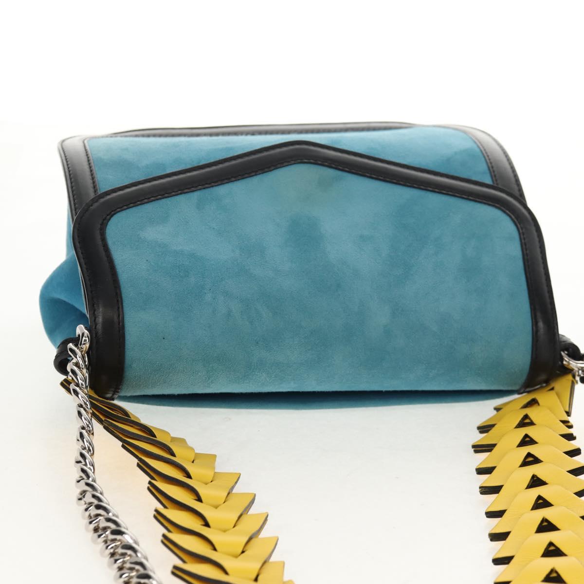 LOEWE V Anagram Chain Shoulder Bag Suede Leather 2way Blue Silver Auth 154755V