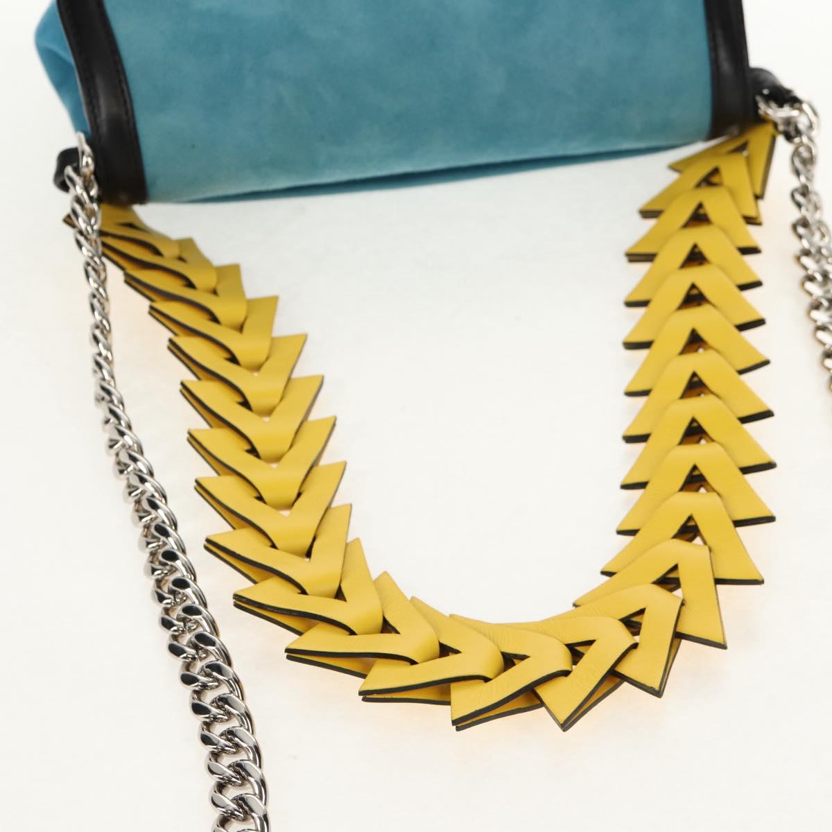 LOEWE V Anagram Chain Shoulder Bag Suede Leather 2way Blue Silver Auth 154755V
