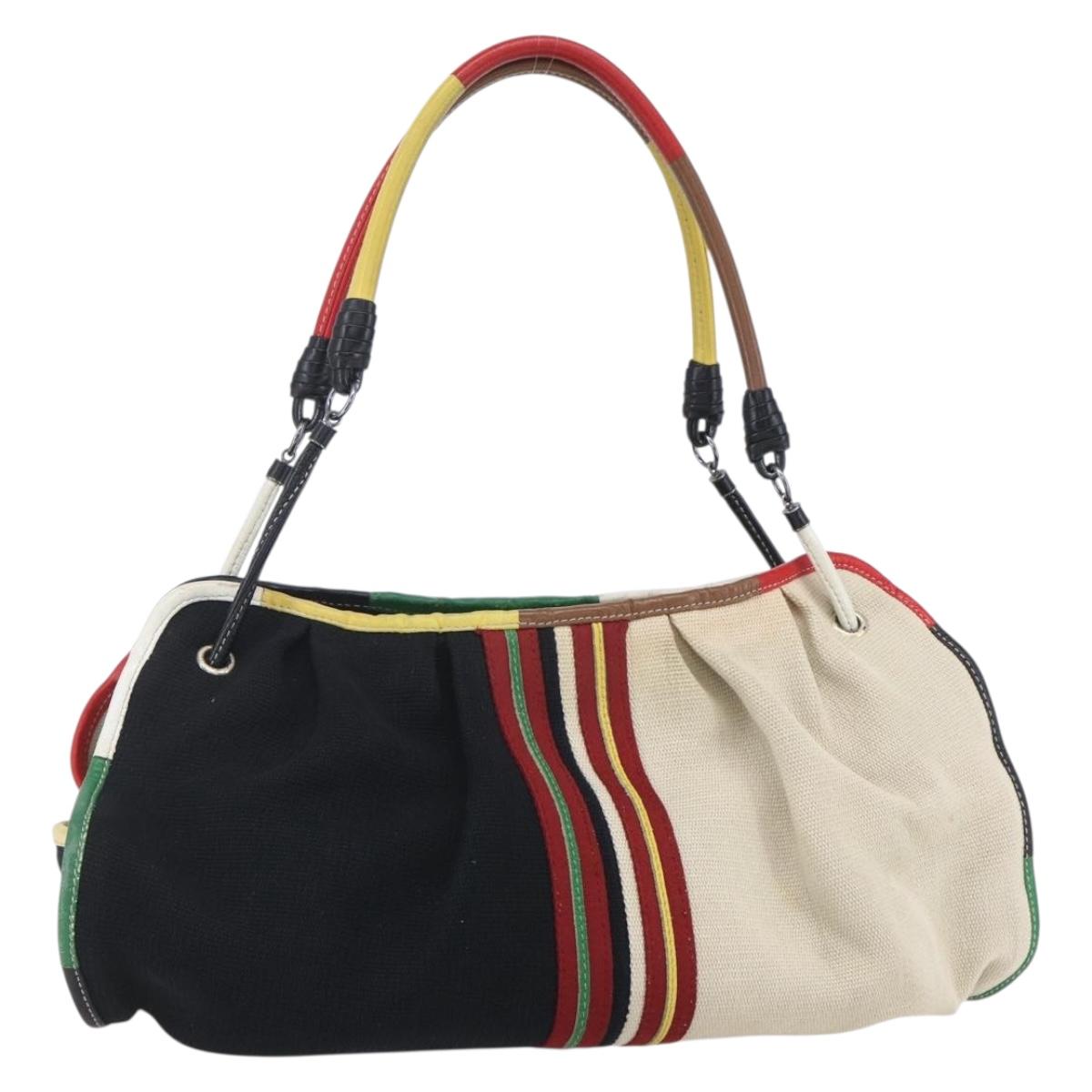 BOTTEGA VENETA Hand Bag Canvas Leather Multicolor Silver Auth 154756