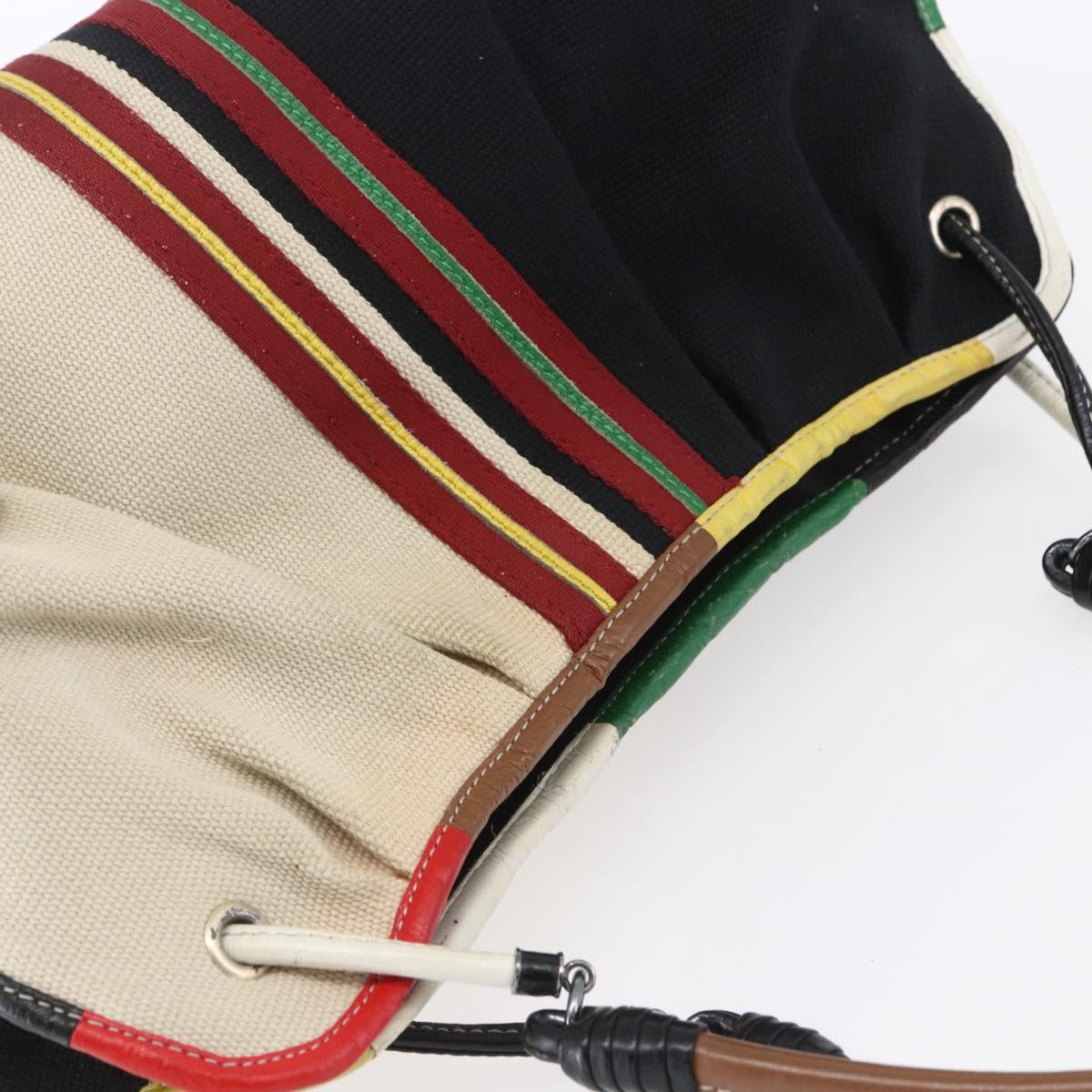 BOTTEGA VENETA Hand Bag Canvas Leather Multicolor Silver Auth 154756