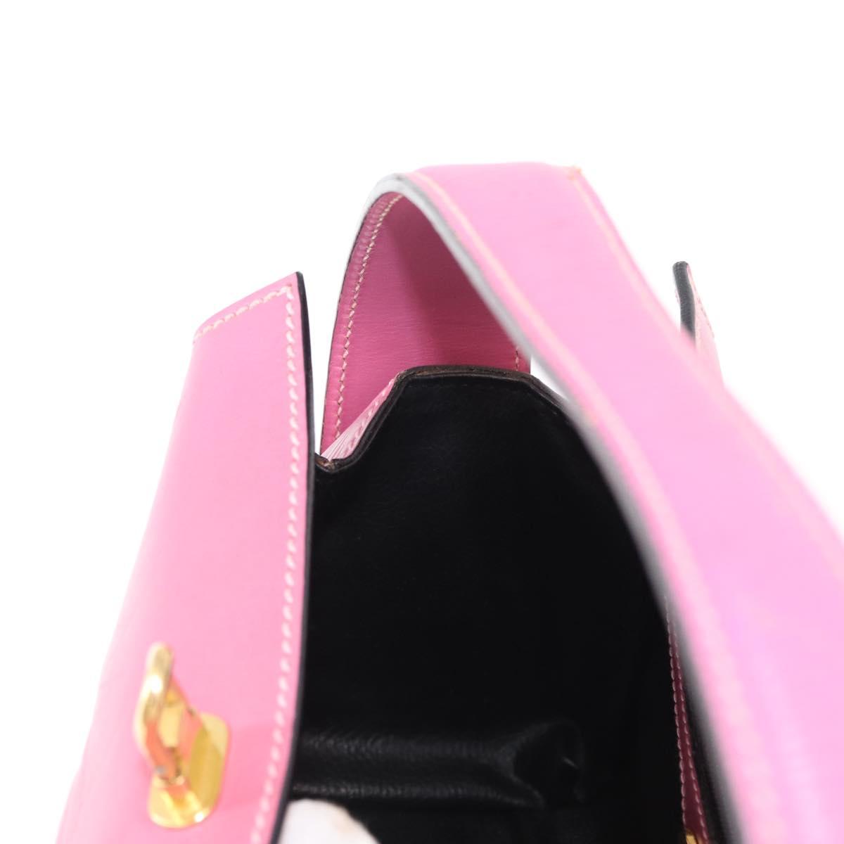 FENDI Greek Motif Hand Bag Leather Pink Gold Auth 154757