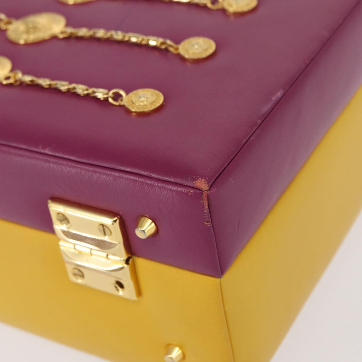 Gianni Versace Vanity Hand Bag Leather Yellow Purple gold Auth 154758