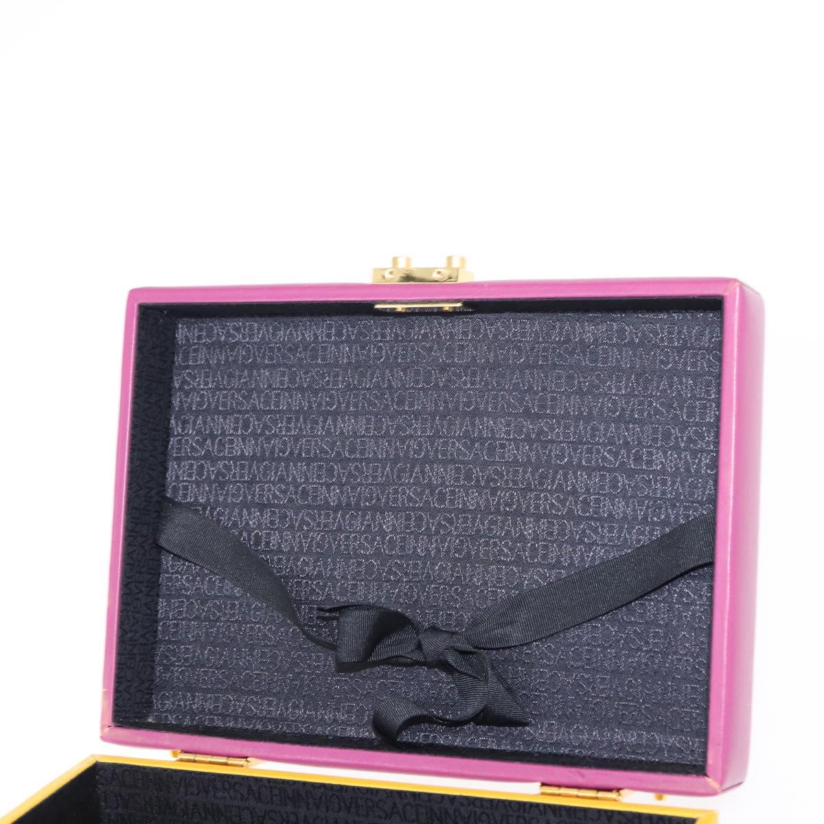 Gianni Versace Vanity Hand Bag Leather Yellow Purple gold Auth 154758