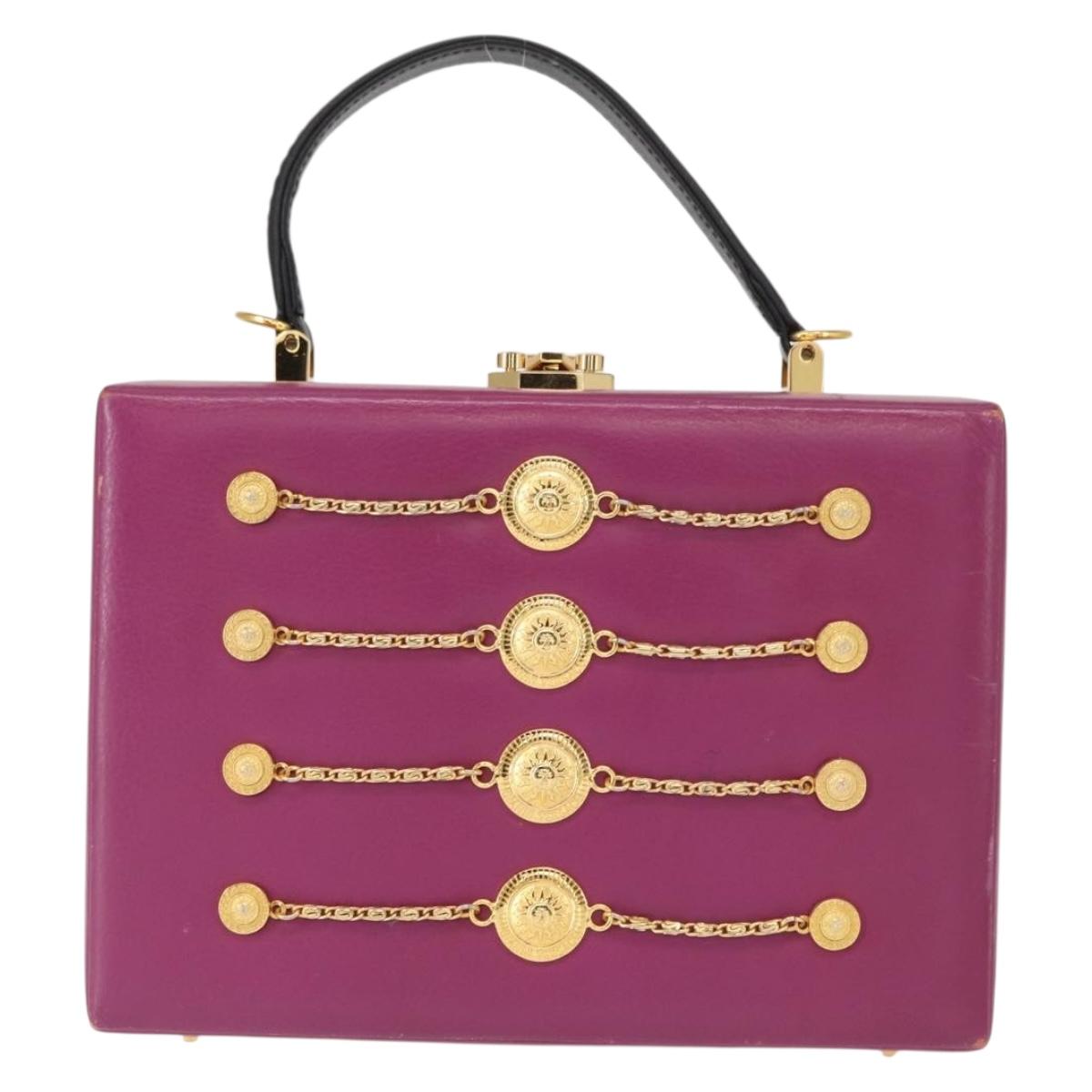 Gianni Versace Vanity Hand Bag Leather Yellow Purple gold Auth 154758