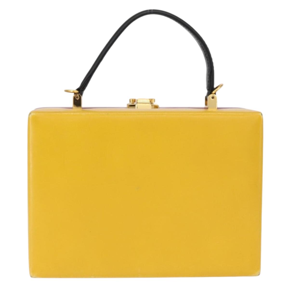 Gianni Versace Vanity Hand Bag Leather Yellow Purple gold Auth 154758