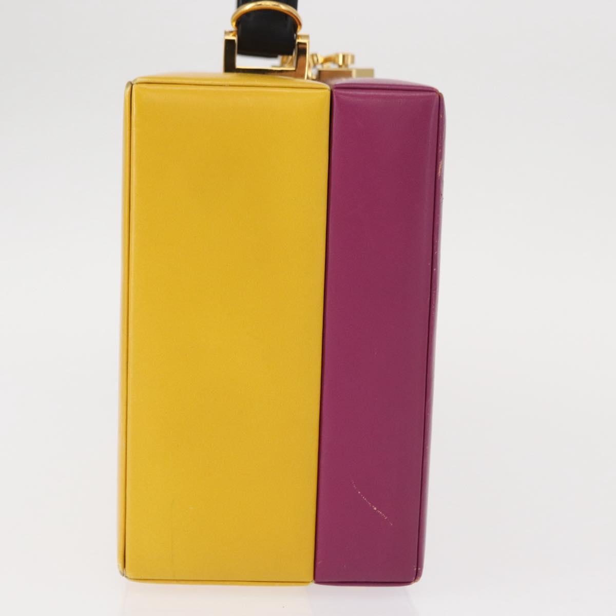 Gianni Versace Vanity Hand Bag Leather Yellow Purple gold Auth 154758