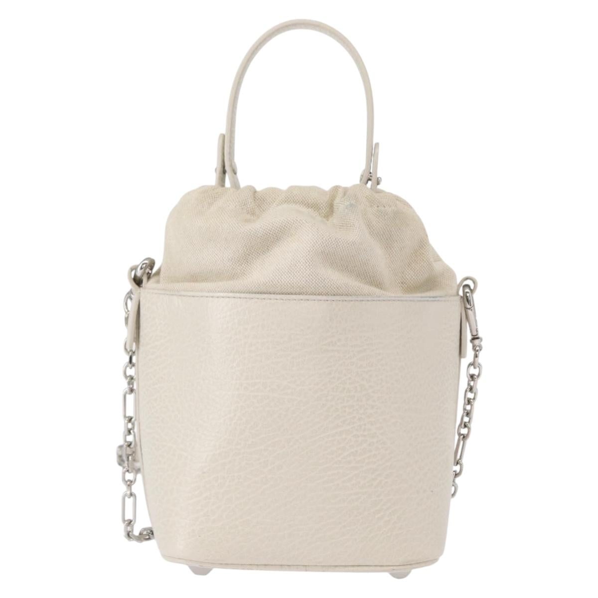 Maison Margiela 5AC Chain Shoulder Bucket Bag Leather 2way White Auth 154759