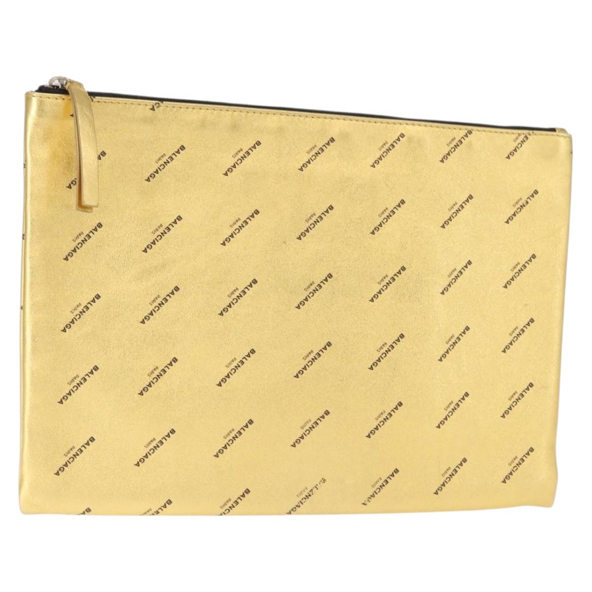 BALENCIAGA Clutch Bag Leather Gold 482874 Auth 154760