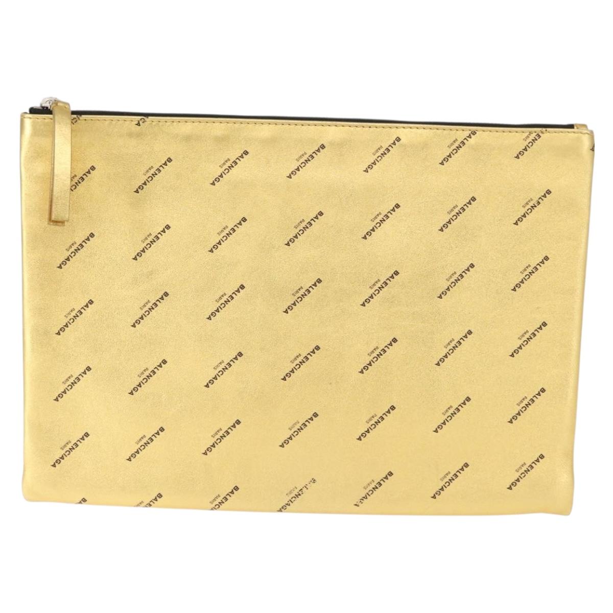 BALENCIAGA Clutch Bag Leather Gold 482874 Auth 154760