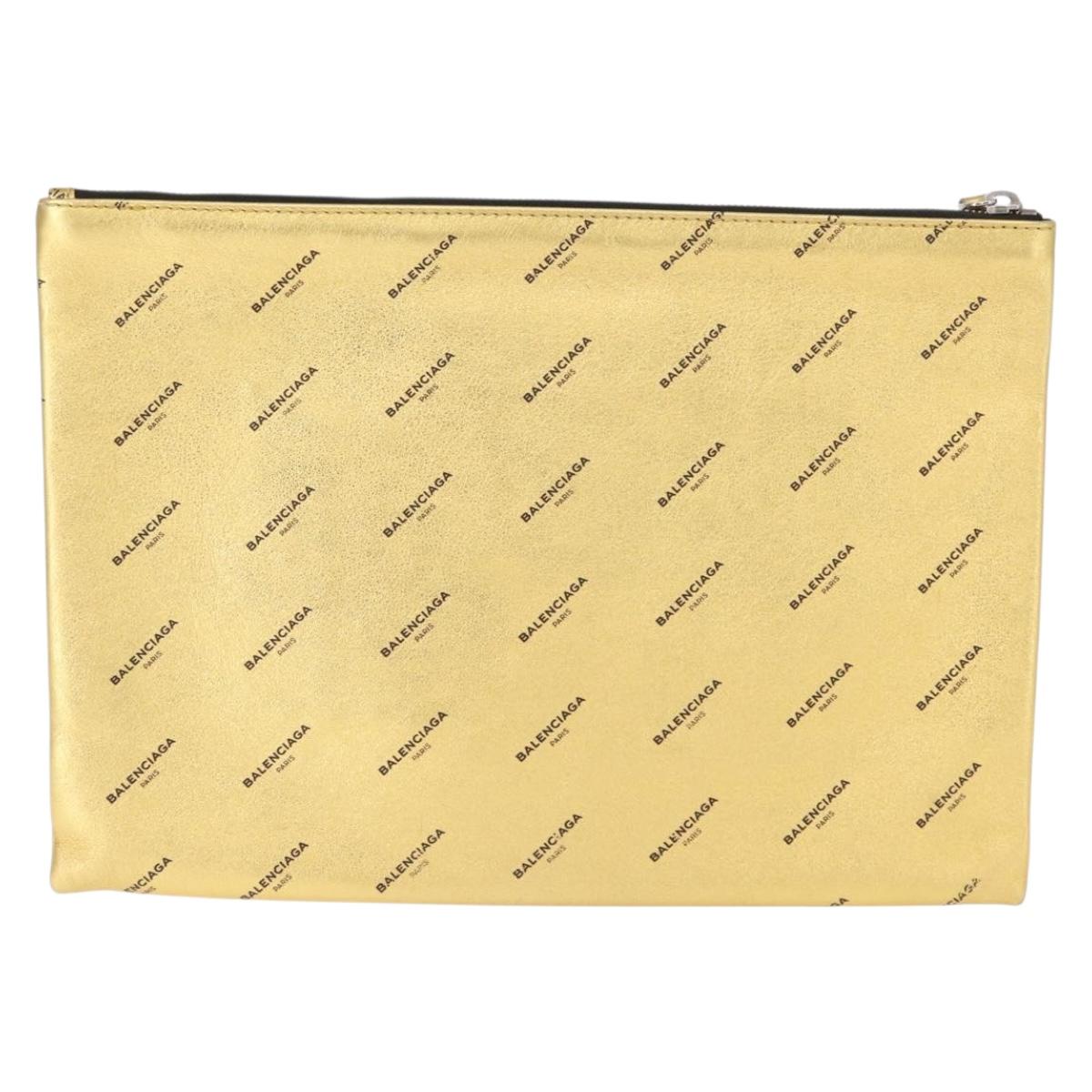 BALENCIAGA Clutch Bag Leather Gold 482874 Auth 154760