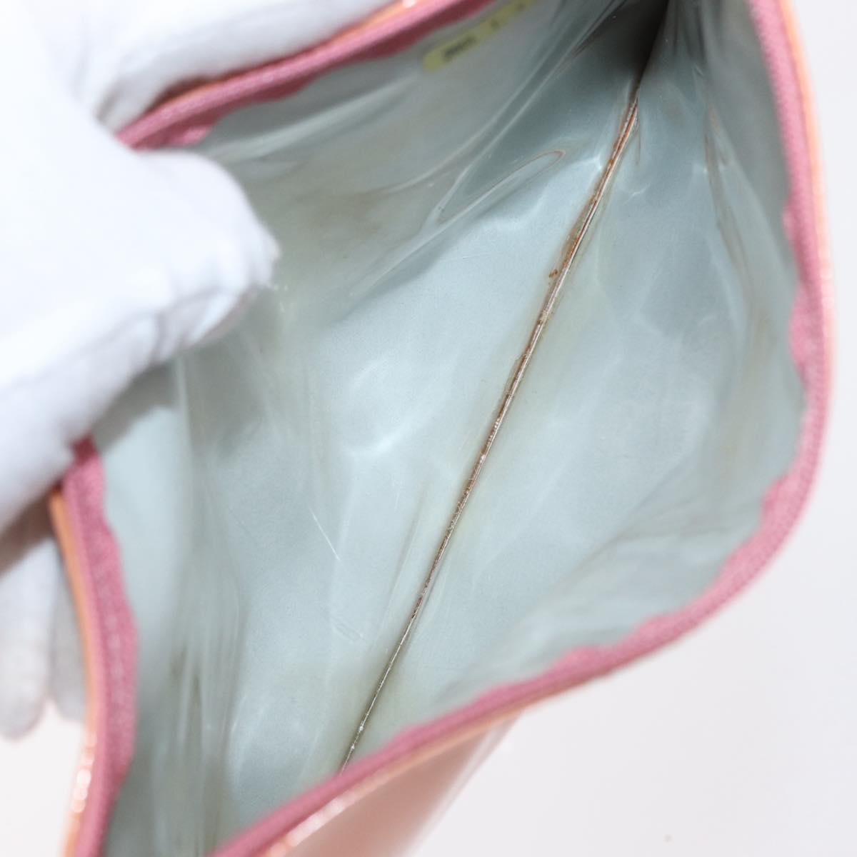 CHANEL Triple Coco Chain Tote Bag Patent leather Pink Silver CC Auth 154762