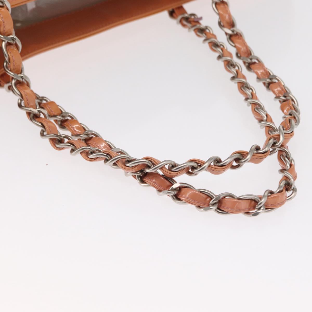 CHANEL Triple Coco Chain Tote Bag Patent leather Pink Silver CC Auth 154762