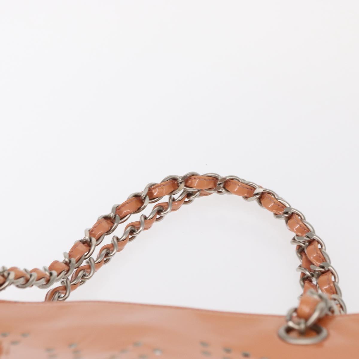 CHANEL Triple Coco Chain Tote Bag Patent leather Pink Silver CC Auth 154762